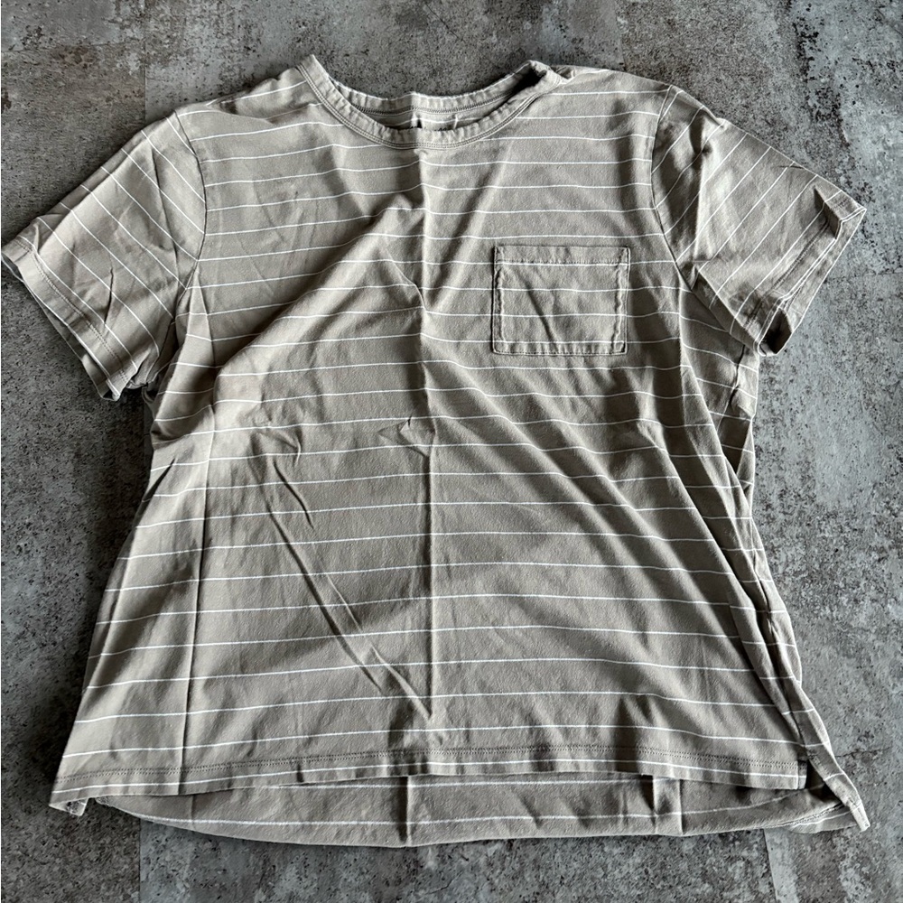 Madewell Beige Striped Short Sleeve Pocket Tee